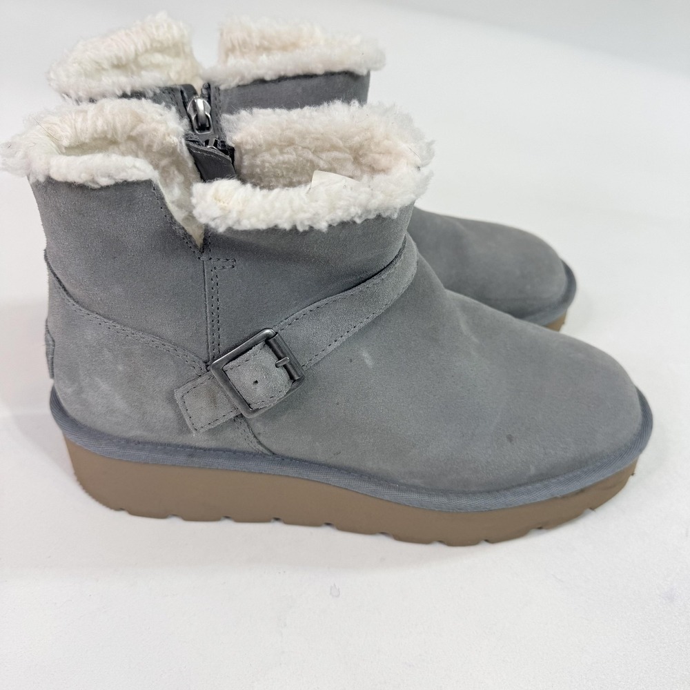 Koolaburra By UGG Boots Womens‎ Size 9 Gray Suede Ankle Wedge Faux Fur Lined Zip